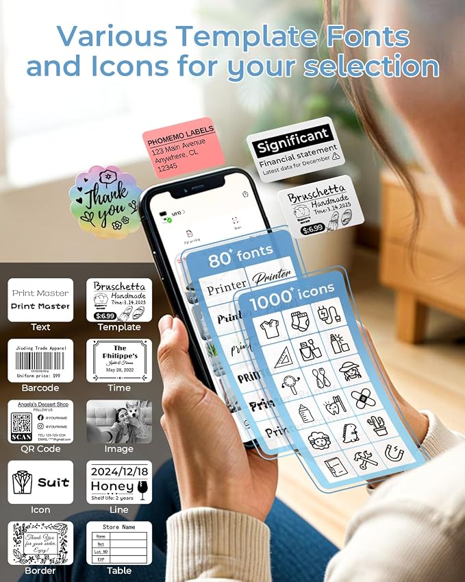 Phomemo M110 Label Maker with 3 Tapes, Bluetooth Thermal Printer, Blue | APP with 6000+ Templates, 2 Inch Portable Label Printer Easy to Use for Small Business, Home, School, Office, Organization