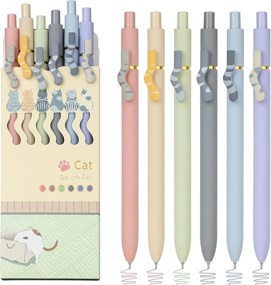 Ddaowanx Cute Cat Pens,6 Pcs 0.7mm Quick Dry Ink Colored Gel Pens | Fine Point Smooth Writing Pens for Journaling and Coloring,Kawaii Cat Lover Gifts for Women,Christmas Stocking Stuffers