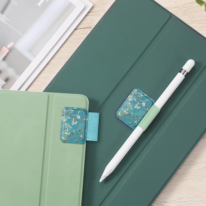 Fintie 4 Pack Pen Loop Holder for Apple Pencil Pro, USB-C/1st/2nd Gen | Elastic Adhesive PU Leather Sleeve, Secure Pen Holder, Attaches to Tablet Cases, Fits Stylus Pens, Blossom