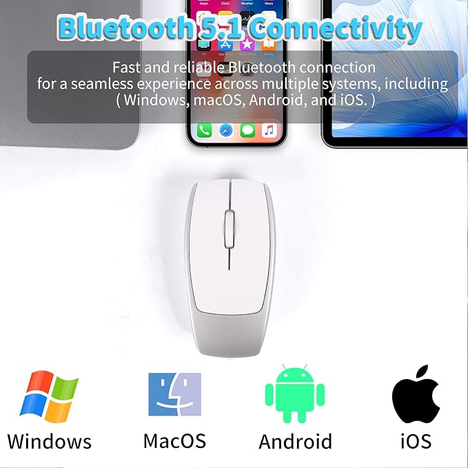 elec Space Mini Bluetooth Wireless Mouse with TF Card Reader, Rechargeable, Silent Click, Portable for Laptop, PC, Travel, Office & Home Use (Silver)