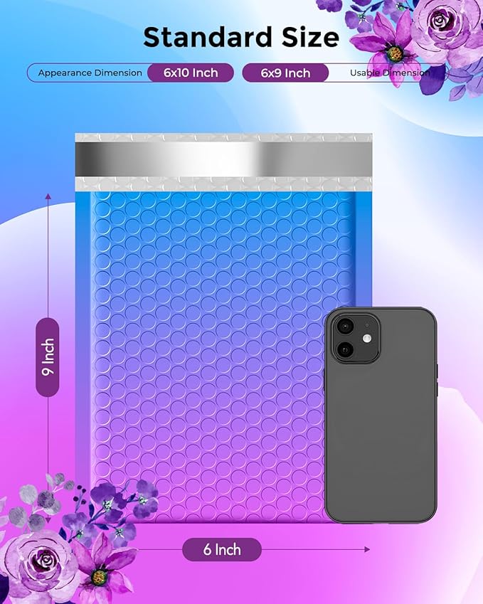 Metronic 600 Pack Bubble Mailers 6x10 Inch BluePurple Usable Size 6x9" Pretty Bubble Mailer Waterproof Padded Envelopes for Gift Packaging, Mailing, Shipping, Small Items Bulk