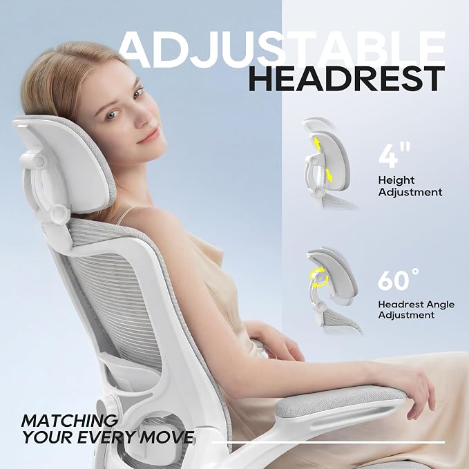 Ergonomic Office Chair for Long Hours, Adjustable Padded Lumbar Support for Lower Back Relief, 330 lb Capacity, Comfortable Computer Desk Chair for Home Office, Work & Study