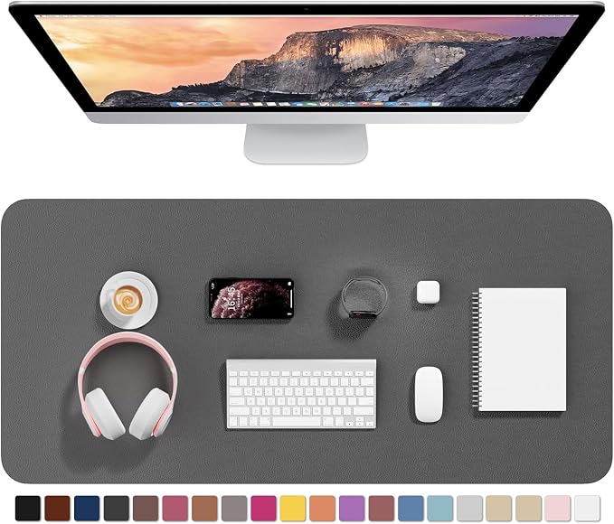 Hsurbtra Desk Pad, 35.5" x 17" PU Leather Desk Mat, XXL Extended Mouse Pad, Waterproof Desktop Blotter Protector, Non-Slip Ultra Thin Large Laptop Keyboard Writing Mat for Office Home, Dark Gray