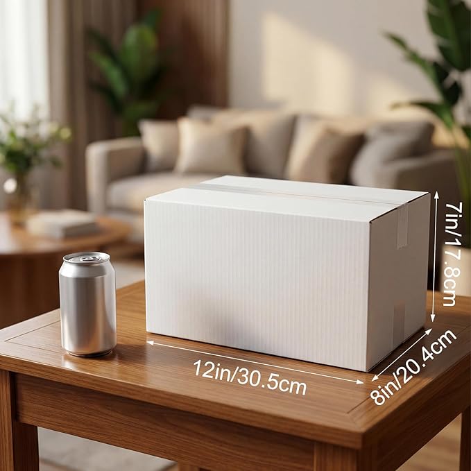 Hoikwo 15 Packs 12x8x7 Large Thin Shipping Boxes, White Big Corrugated Cardboard Box Set for Small Business for Packaging Mailing Lightweight items
