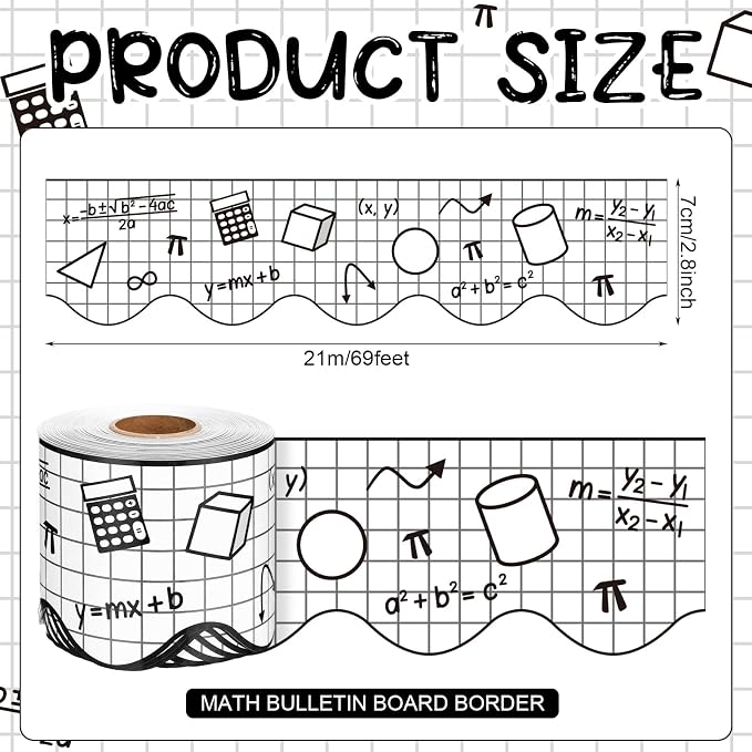 Gersoniel 69 ft Math Bulletin Board Borders Die-Cut Border Trim Roll Back to School Classroom Decorations for Teacher Blackboard Chalkboard Offices Home Walls