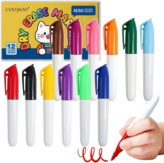 Small Dry Erase Markers for Toddlers, 3.6in Mini Whiteboard Markers, Easy Clean Low-Odor Kids Drawing Pens for School Home Office