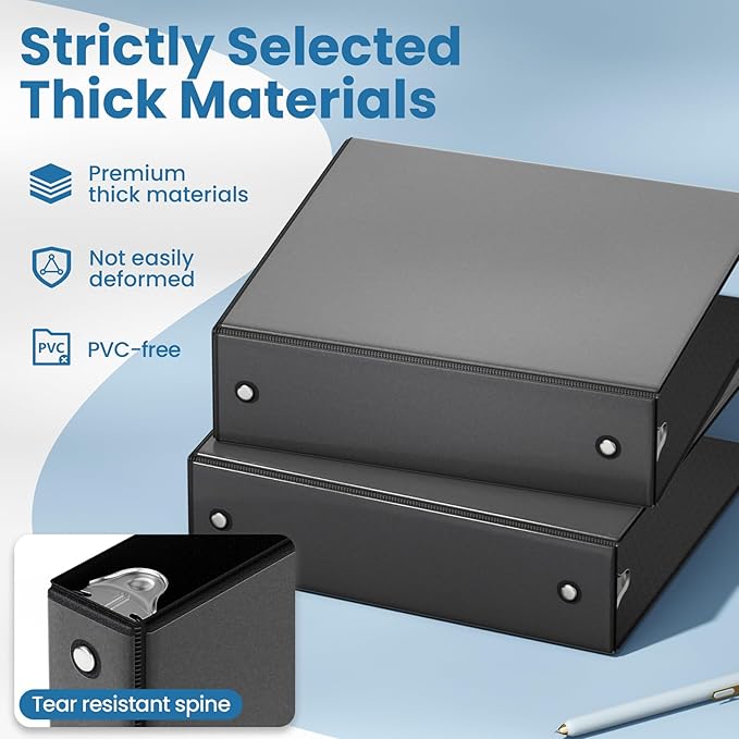 SUNEE 2 Inch Binders 3 Ring 12 Pack Bulk, PVC-Free Clear View 2" Binders (Fits 8.5x11 Inches) for School, Office & Home Use, Black