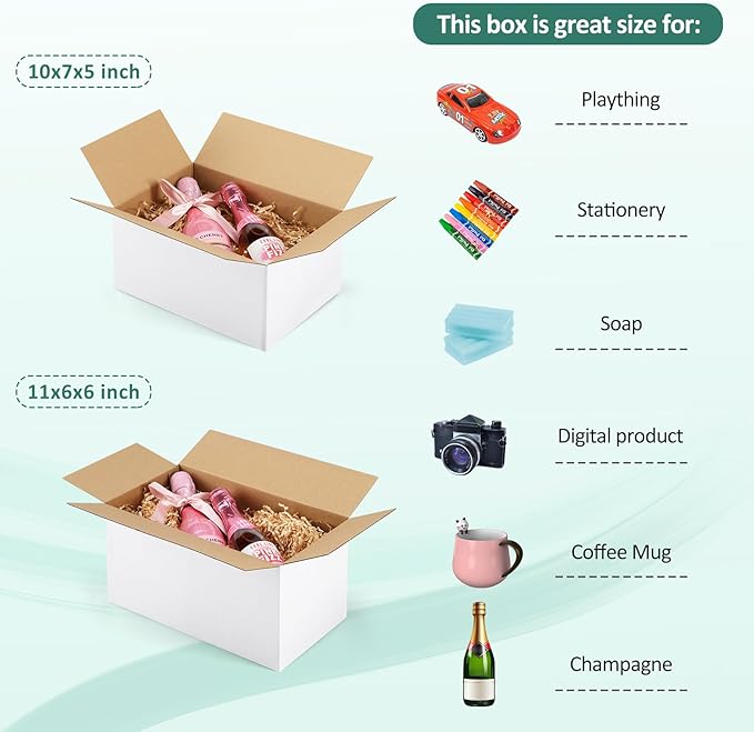 Eupako 30 Pack Small Shipping Boxes Assorted Sizes, 10x7x5 & 11x6x6 15 PCS Each Small Boxes, White Corrugated Box Mailers, Cardboard Boxes for Packaging Small Business, Mailing