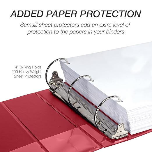 Samsill Durable 4 Inch Binder, Locking D Ring Binder, Customizable Clear View Cover, Red, 6-Pack, Holds 775 Pages