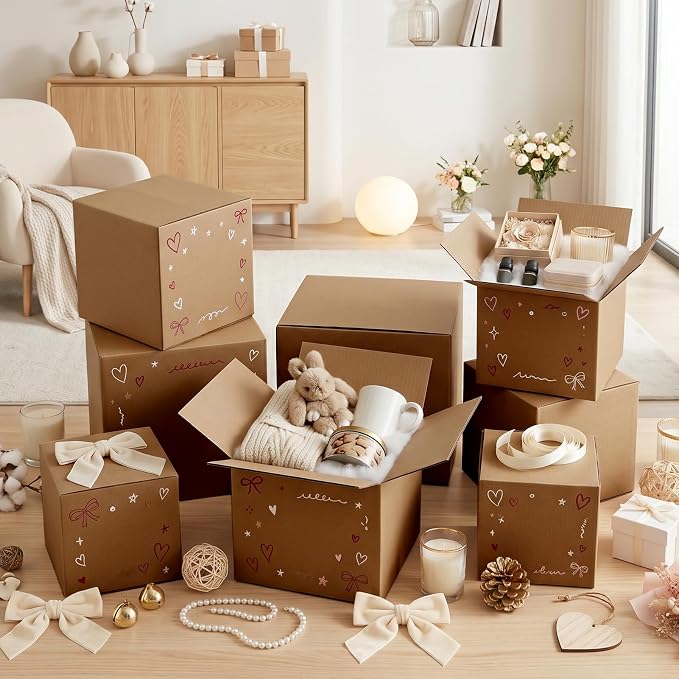 Hoikwo 30 Packs Shipping Boxes Mixed Sizes | 10 PCS Each of 8x8x8, 6x6x6, 5x5x5, Brown Cardboard Box for Small Business Packaging and Mailing