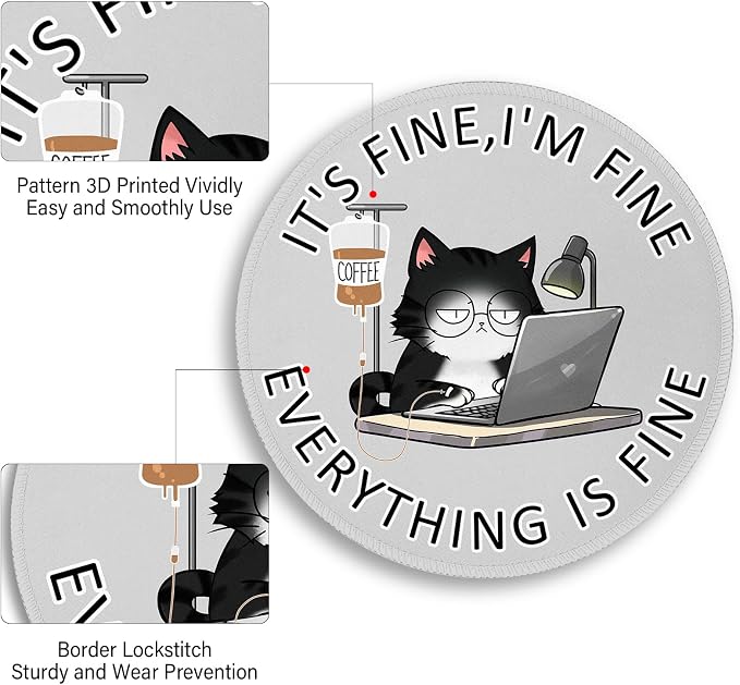 Immaturus Funny Cat Mouse Pad, Cute Small Mousepad for Desk Gaming Office | 8.6" x 8.6", Mini Travel, Home Decor Desk Accessories, Non-Slip Base, for Wireless Mouse Laptop Computer Work, Mouse Mat