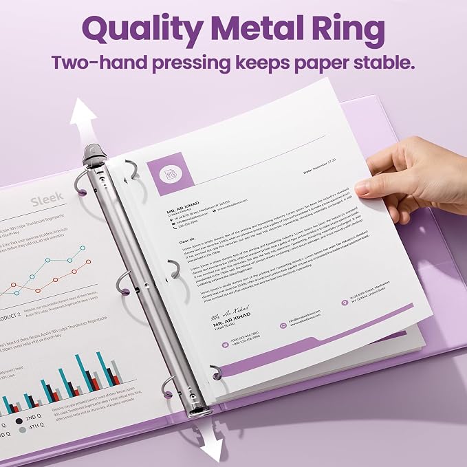 SUNEE 3 Ring Binder 1 Inch 2 Pack, Clear View Binder Three Ring PVC-Free (Fit 8.5x11 Inches) for School or Office Supplies, Purple