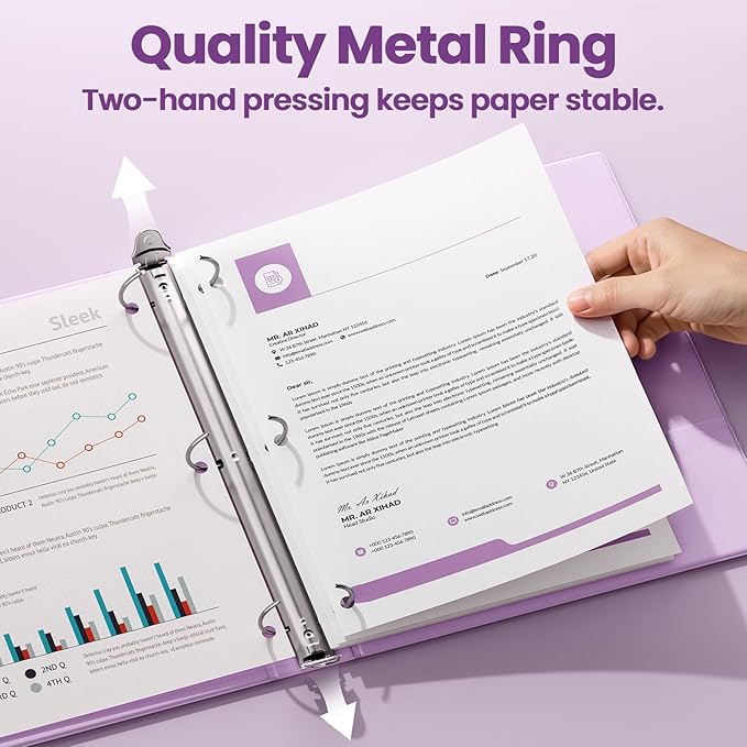 SUNEE 3 Ring Binder 2 Inch 2 Pack, Clear View Binder Three Ring PVC-Free (Fit 8.5x11 Inches) for School or Office Supplies, Purple