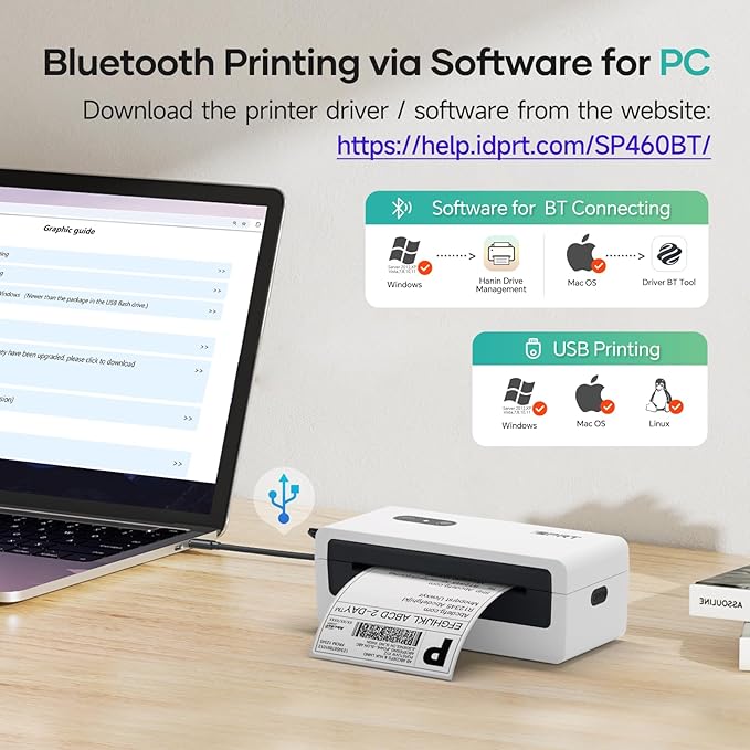 iDPRT Shipping Label Printer 4x6 Bluetooth Thermal Label Printer for Small Business and Shipping Package, Support Android, iPhone, Windows, macOS, Widely Used for Amazon, Shopify, Ebay, White