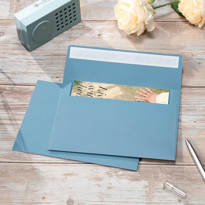 50 Pack 5 x 7 Envelopes Colored Self Seal for Wedding, Party Invitations, Greeting Cards, Announcements, Photos, 5.24 x 7.21 Inches (Dusty-Blue)