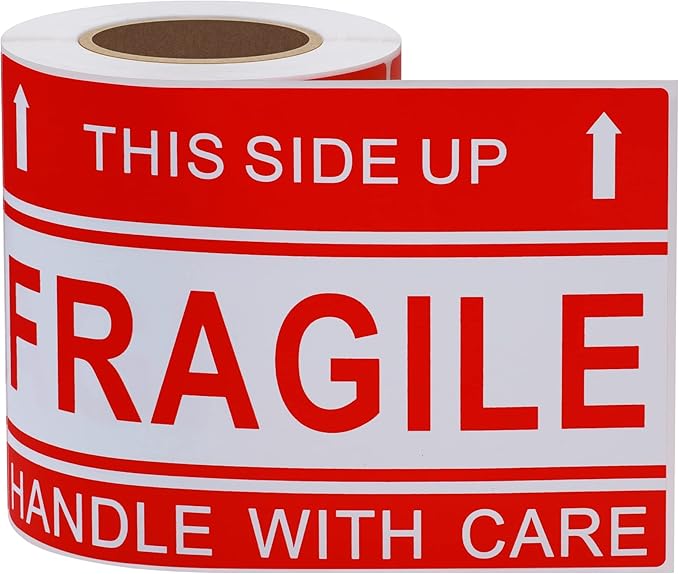 Hybsk This Side Up Fragile Stickers 4"*6" Handle with Care Shipping and Packing Warning Adhesive Labels 100 Per Roll (4x6 inch)
