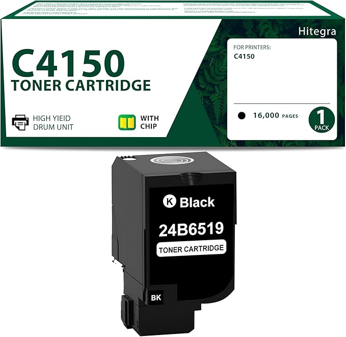 High Capacity C4150 Toner Cartridge Black 1-Pack Replacement for Lexmark C4150 Toner 24B6519 Compatible with C4150 Printer Black Toner