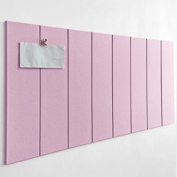 Shiplap Felt Wall Tiles (8-Pack) - Large 24x6 Acoustic Pinboard & Sound Dampening Memo Board, Decorative Bulletin Board with Included Adhesive Mounting Tabs -Sakura