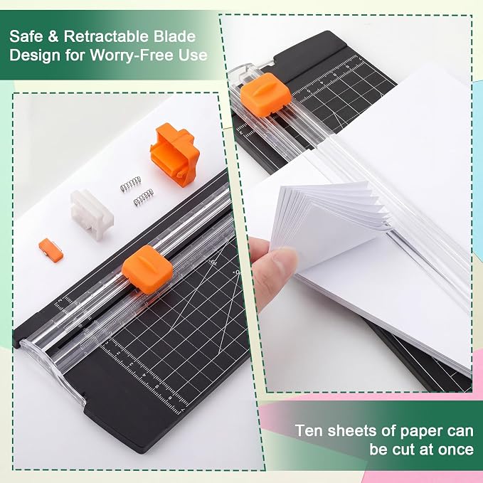 6 Pcs Paper Cutter A4 Size (12 Inch) Bulk Includes 25 Blades Sliding Paper Trimmer with Side Ruler for Scrapbooking Craft Coupon Label Cardstock Photos for Office Administrative Classroom