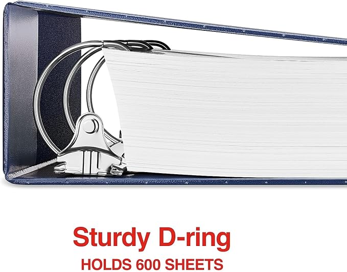 Staples Standard 3-Inch 3-Ring View Binder, Blue, 600 Sheets | High-capacity binder for school, office, and document storage.