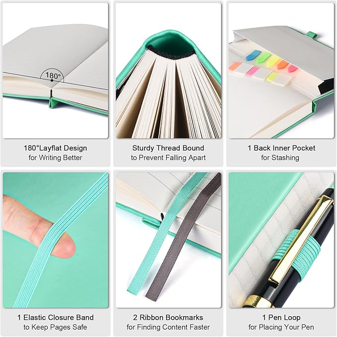 5 Pack College Ruled Notebook Bulk, A5, 312 Numbered Page Thick Journal Set | Cost-Effective 5 Pack 1600 Pages Total, 100gsm No Bleed Paper, Leather Hardcover, Lay-Flat, for Writing, Work, Employee Gifts
