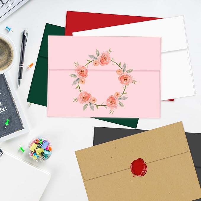 200 Packs Black 5x7 Envelopes, A7 Envelopes for Card Invitation | 120gsm envelopes, 5.25x7.25 inch fits 5x7 cards, peel & press, for weddings/cards/baby shower/photos/graduation/postcards