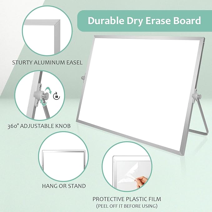 GMAOPHY Dry Erase White Board, 16inX12in Large Magnetic Desktop Whiteboard with Stand, 10 Markers, 4 Magnets, 1 Eraser, Portable Double-Sided White Board Easel for Kids Memo to Do List Desk School