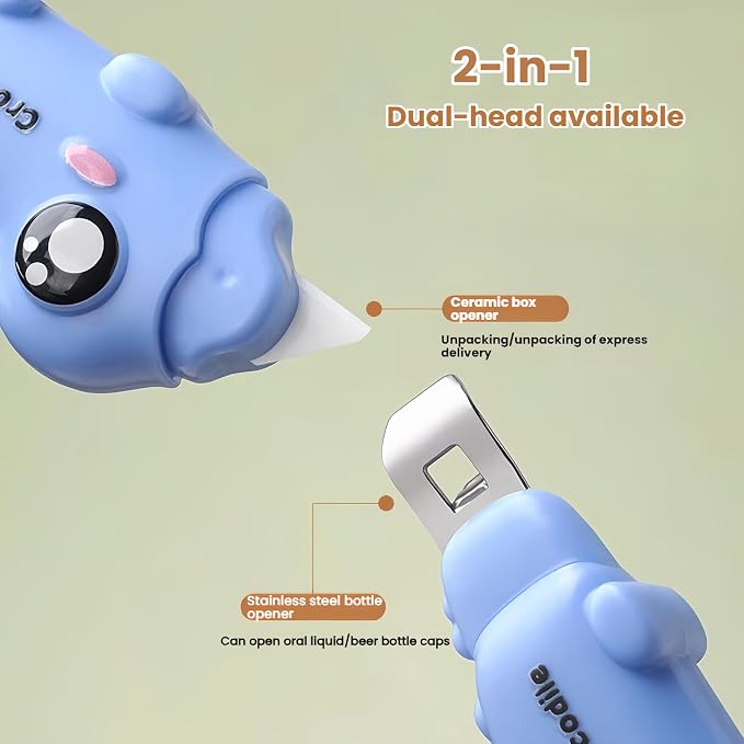 2-in-1 Ceramic Box Cutter & Bottle Opener, Mini, Cute, Box Opener, Built-In Magnetic, Small Box Cutter, safety Package Opener with Protective Cover for Packages, Letters, Office, Home