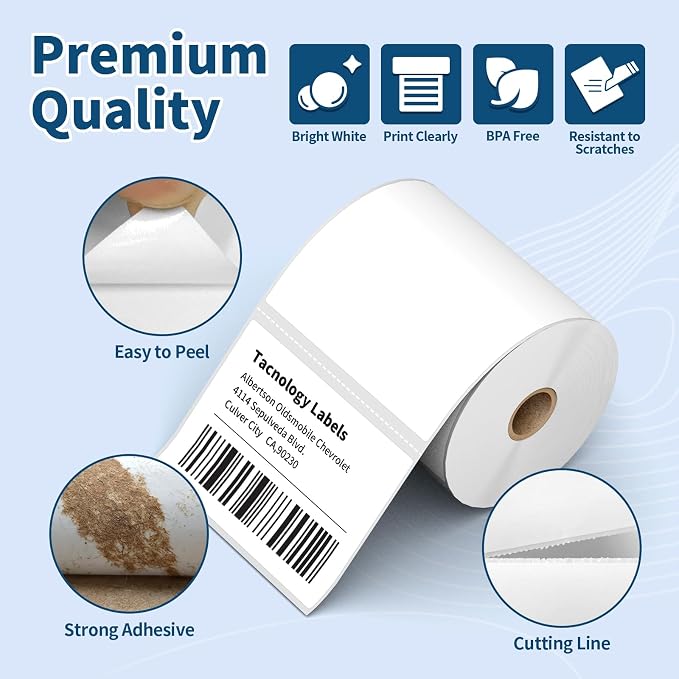 12 Rolls 4" x 3" Direct Thermal Labels - Shipping & Multipurpose Paper for Barcode Postage - Adhesive & Perforated, Compatible with Zebra Desktop Printers & Rollo Label Printer,500pcs/Roll