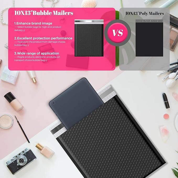 Metronic Bubble Mailer 10x13" Black 500Pack Waterproof Padded Envelopes Self Seal Large Bubble Mailers Cushioning Bubble Envelopes for Shipping,Books,Jewelry Makeup Supplies