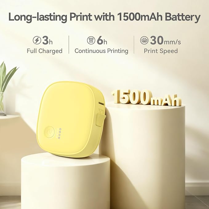 Mini Label Maker Machine with Tape AH-P05, Portable Bluetooth Mini Label Printer, Wireless Thermal Label Maker, Waterproof & Rechargeable, Built-in Cutter, for Home, Office, Kitchen – Yellow