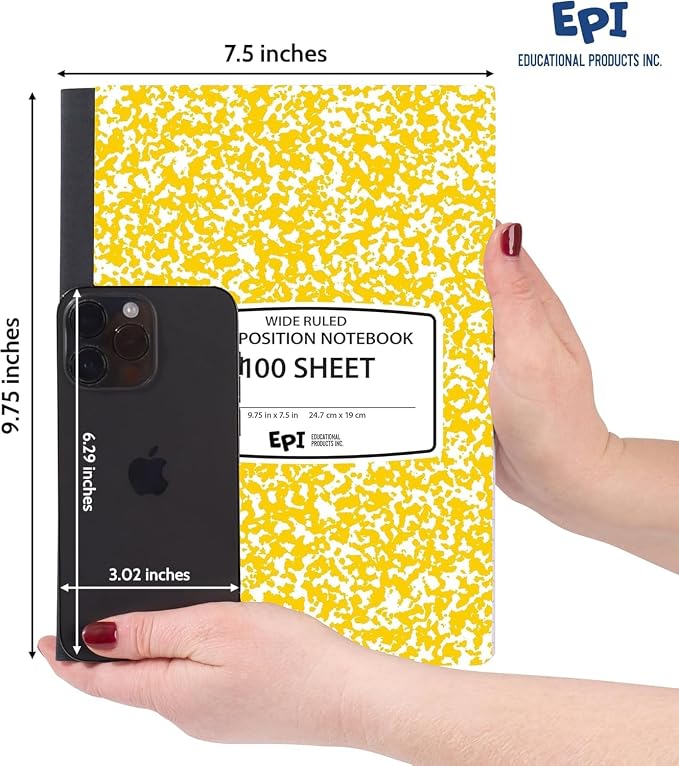2016 Pack (Pallet) EPI Wide Ruled Composition Notebook Assorted Colors, Bulk, 200 pages (100 Sheets), 9-3/4 x 7-1/2, Marble, Bulk School Supplies, Heavy Duty, Durable, Office Notebooks, Sewn Binding