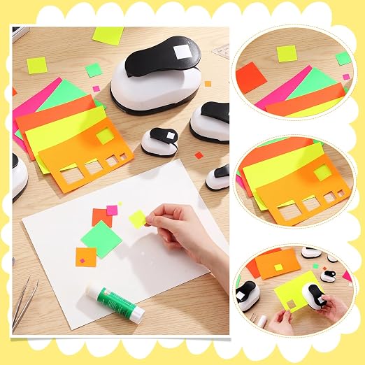 CHENGU 6 Pcs Square Punch Set 3in/2in/1.5in/1in/0.6in/0.3in Scrapbook Hole Punchers Crafting with 10 Sticker Paper Square Cutter Scrapbook for Office Supplies DIY Albums Photos(Black)