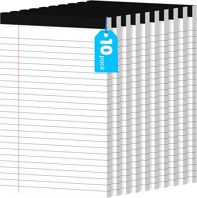 10 Pack Notepads 5x8, White, Small Legal Pads, Perforated Notebook | Ciphyfee College Ruled Note Pads for School, Note Taking, Teacher & Office Supplies, Writing Pads,30 Sheets/Pack