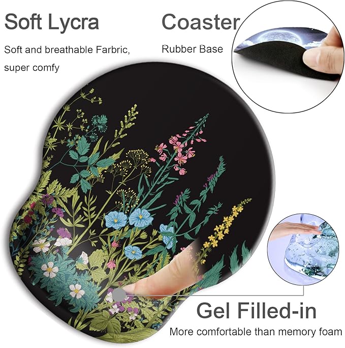 Ergonomic Mouse Pad with Wrist Support Rest,Large Mousepad Gel Wrist Rest, with Coaster Non-Slip & Pain Relief for Computer, Desk, Home&Office-Floral