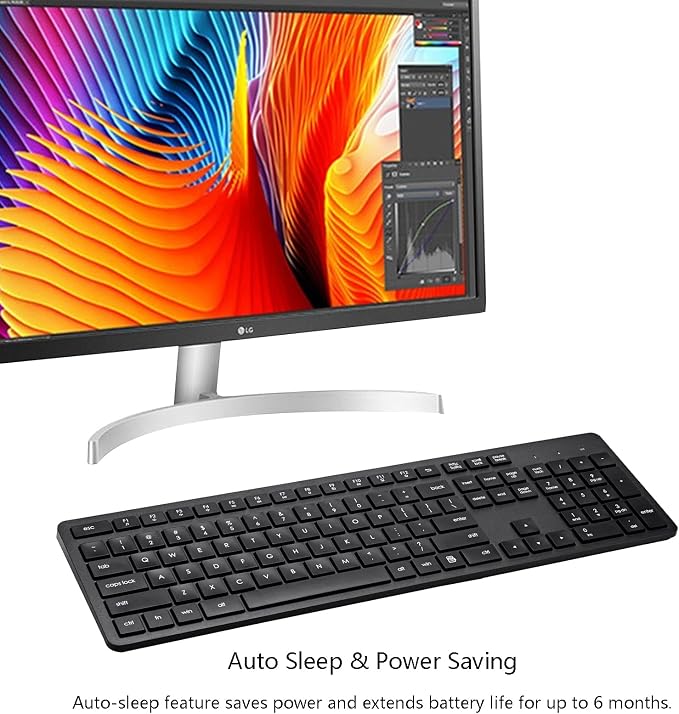 Harburfine Wireless Keyboard, 2.4G USB External Silent Cordless Keyboard for Windows Chrome Laptop Computer PC Desktop Notebook Chromebook, Quiet 106 Keys Full Size with Number Pad (Black)