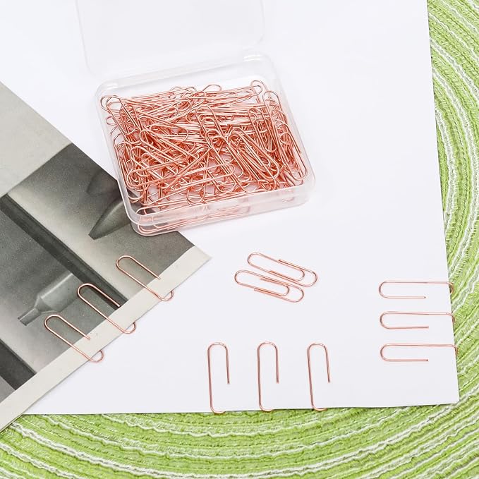 100 Pcs Rose Gold Paper Clips, 1.1 Inch (28mm) Colorful Paperclips | Colored Paper Clips, Rust Proof, for Office, School, DIY, Bookmarks and Document Organization