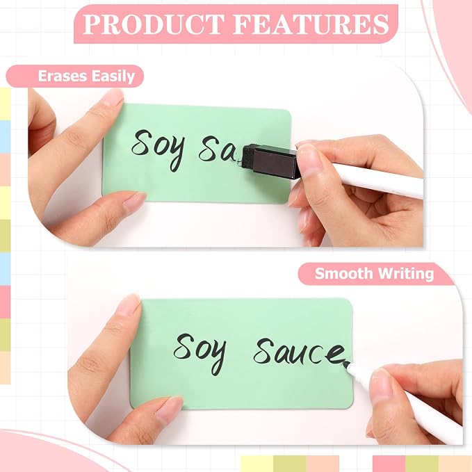Relaxweex 64 Pack Magnetic Dry Erase Labels, 4''x 2'' Colorful Name Tags Magnetic Blank Cards Flexible Reusable Macarons Label Stickers for Whiteboards, Home, Office, Classroom