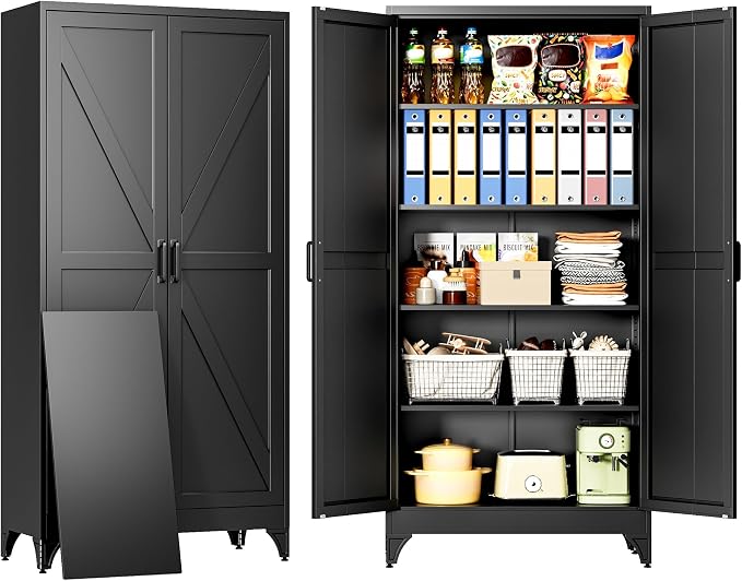 Pantry Storage Cabinets with 2 Doors and 5 Shelves,Tall Storage Cabinet,Large Cupboard Closet,Farmhouse Storage Cabinet for Home,Kitchen,Dining/Living Room (White, 71" H)