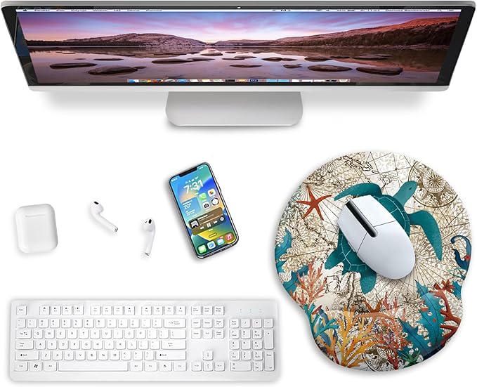 Blusabaca Ergonomic Mouse Pad with Wrist Rest, Sea Turtle Mouse Pads Wrist Support for Desk, Cute Gaming Mousepad for Wireless Mouse Laptop Computer Work Home Desk Accessories Office Supplies Decor
