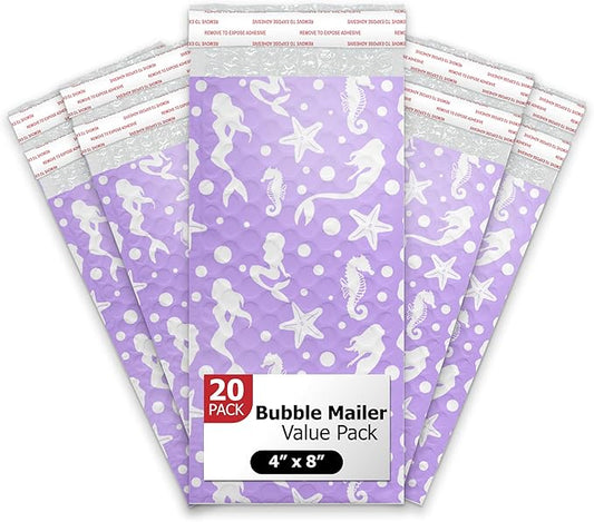 4x8 (20pcs) Purple Mermaids Designer Self Seal Poly Bubble Mailers Shipping Envelopes Padded Bags