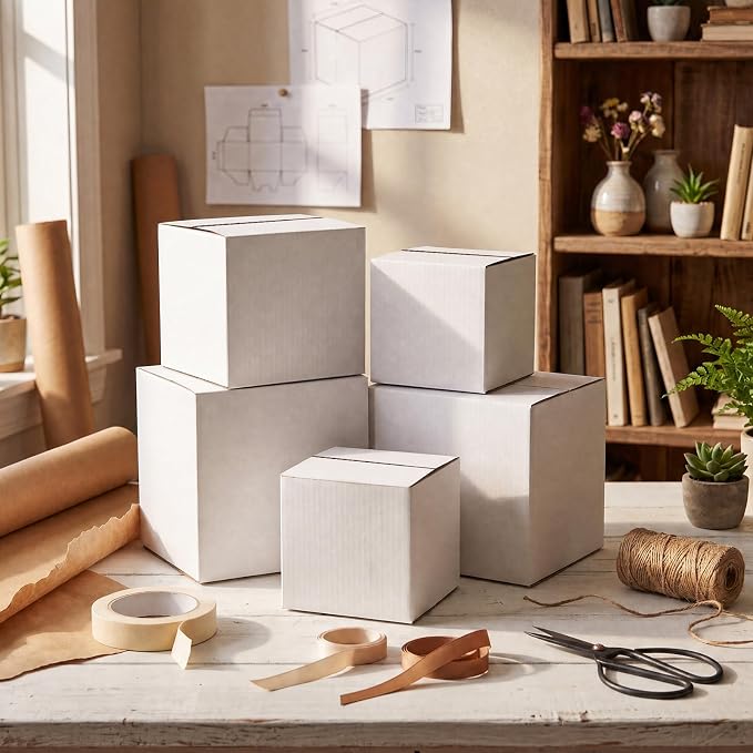Hoikwo 30 Packs Shipping Boxes Mixed Sizes | 10 PCS Each of 8x8x8, 7x7x7, 6x6x6, White Cardboard Box for Small Business Packaging and Mailing