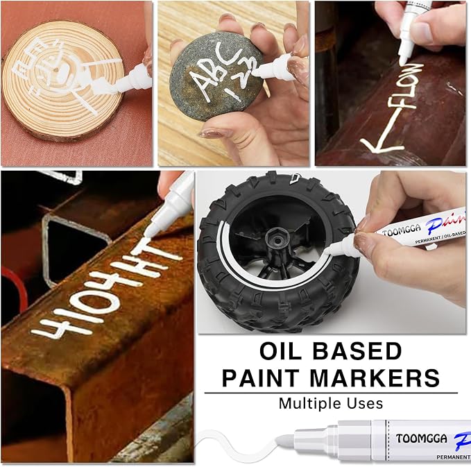 TOOMGGA 2 Silver Paint Pens Permanent Paint Markers, Oil Based Medium Tip | Marking Pens, Quick Drying, Waterproof, Fade-resistant, for Rock Painting, Car Tyre, Metal, Plastic, Canvas, Mugs, Wood