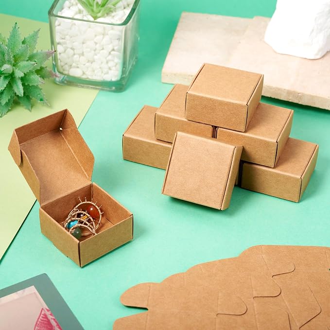 Craftdady 50pc 1.6x1.5x0.8 Inch Soap Shipping Box Small Brown Aircraft Box | Small Paper Jewellery Gift Boxes Square Soap Box Shipping Box Corrugated Paper Boxes for Jewelry Small Business Packing