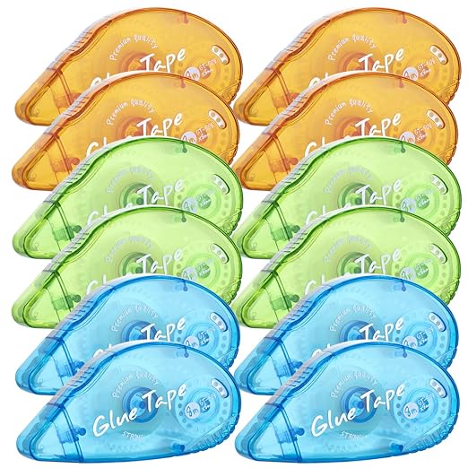 XUXU 12 Pack Double Sided Tape Roller Scrapbook Tape | Permanent Adhesive Tape Dispenser Runner for Crafts and Arts Projects Photo-Safe