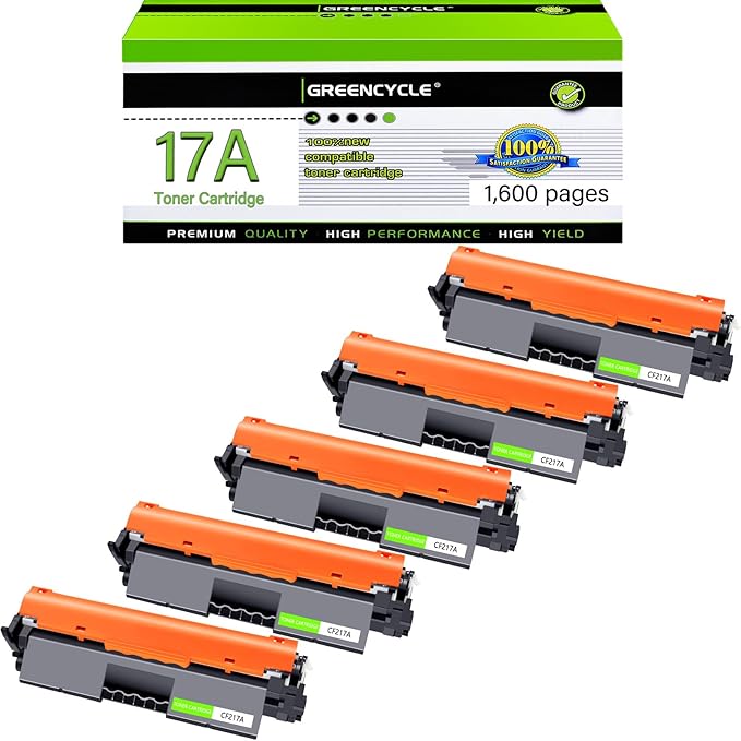 greencycle 5 Pack CF217A Toner Cartridge Replacement Compatible for HP 17A Black Toner Cartridge Laser Jet Pro MFP M130fw M130nw Printer M130a M130fn M102a M102w Ink Cartridge (5PCS,8000 Pages)