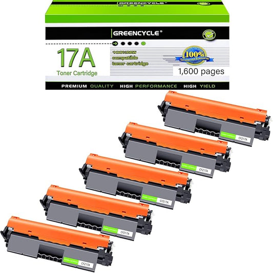 greencycle 5 Pack CF217A Toner Cartridge Replacement Compatible for HP 17A Black Toner Cartridge Laser Jet Pro MFP M130fw M130nw Printer M130a M130fn M102a M102w Ink Cartridge (5PCS,8000 Pages)