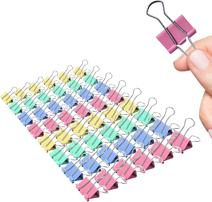 Binder Clips 1 Inch Colorful 48 PCS, Capacity 0.47 Inch, Binder Clips 25mm 1 Inch for Teacher School Office and Business