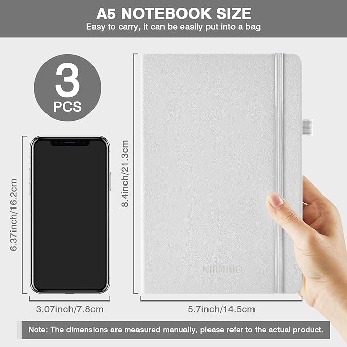 Hardcover Journal Notebook for Work, A5 (5.7"x8.4"), 3 Pack 160 Pages Lined Journaling Notebooks with Pen, 100GSM Paper, for Women Men Writing, Travel, Business, Daily Diary, School Office Supplies