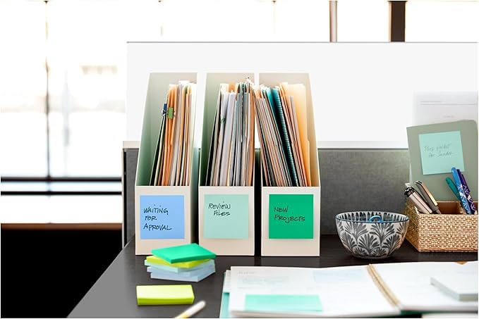 Post-it 100% Recycled Paper Super Sticky Notes, 3 in. x 3 in., 12 Pads, 70 Sheets per Pad, Oasis Collection, School Supplies and Office Products (Pack of 12)